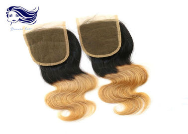 China Cierre brasileño del cordón del pelo del color de Ombre, cabello humano del cierre del cordón de la armadura  fábrica