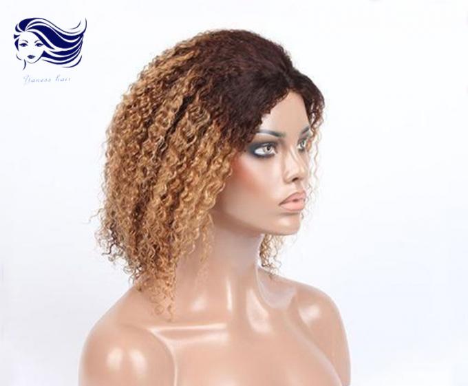 Color corto de Ombre de las pelucas del cabello humano del cabello humano de las pelucas de cordón rizadas del frente